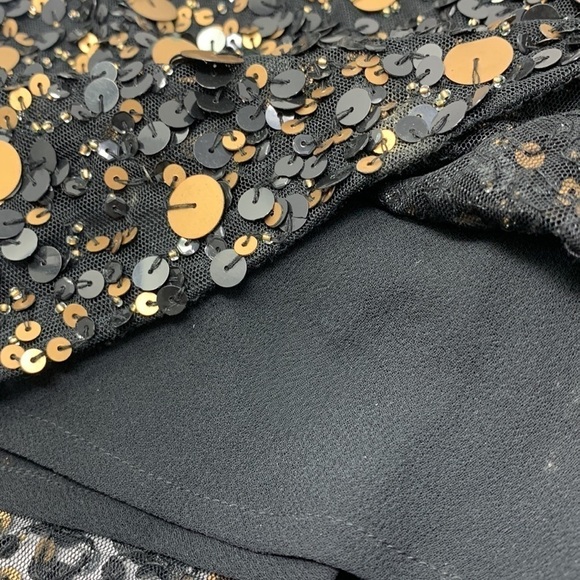 Aidan Mattox black gold long sleeve sequin blouse size S - Picture 7 of 7
